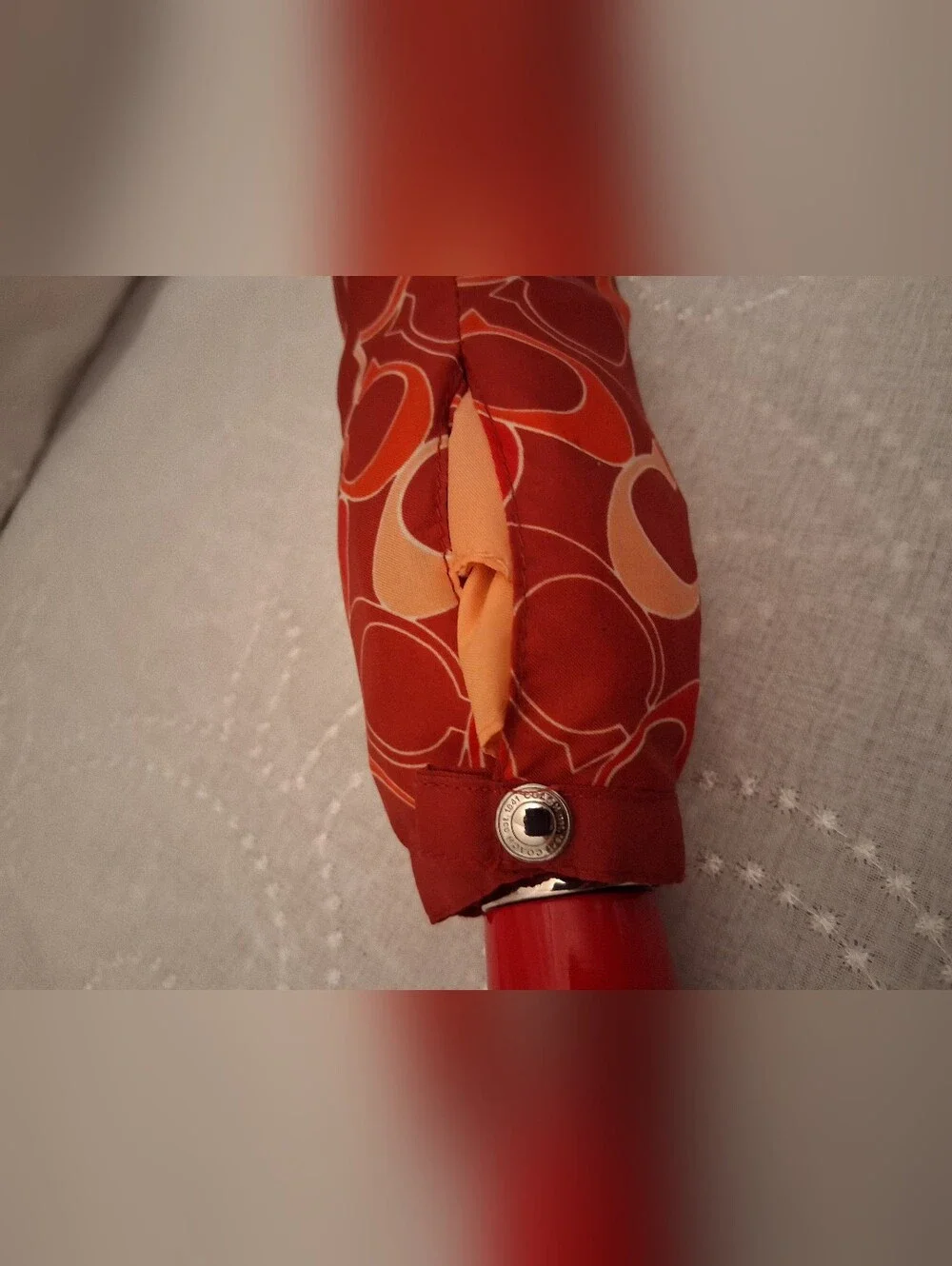 Coach Compact Umbrella in Red and Cream Signature Print - Picture 3 of 7